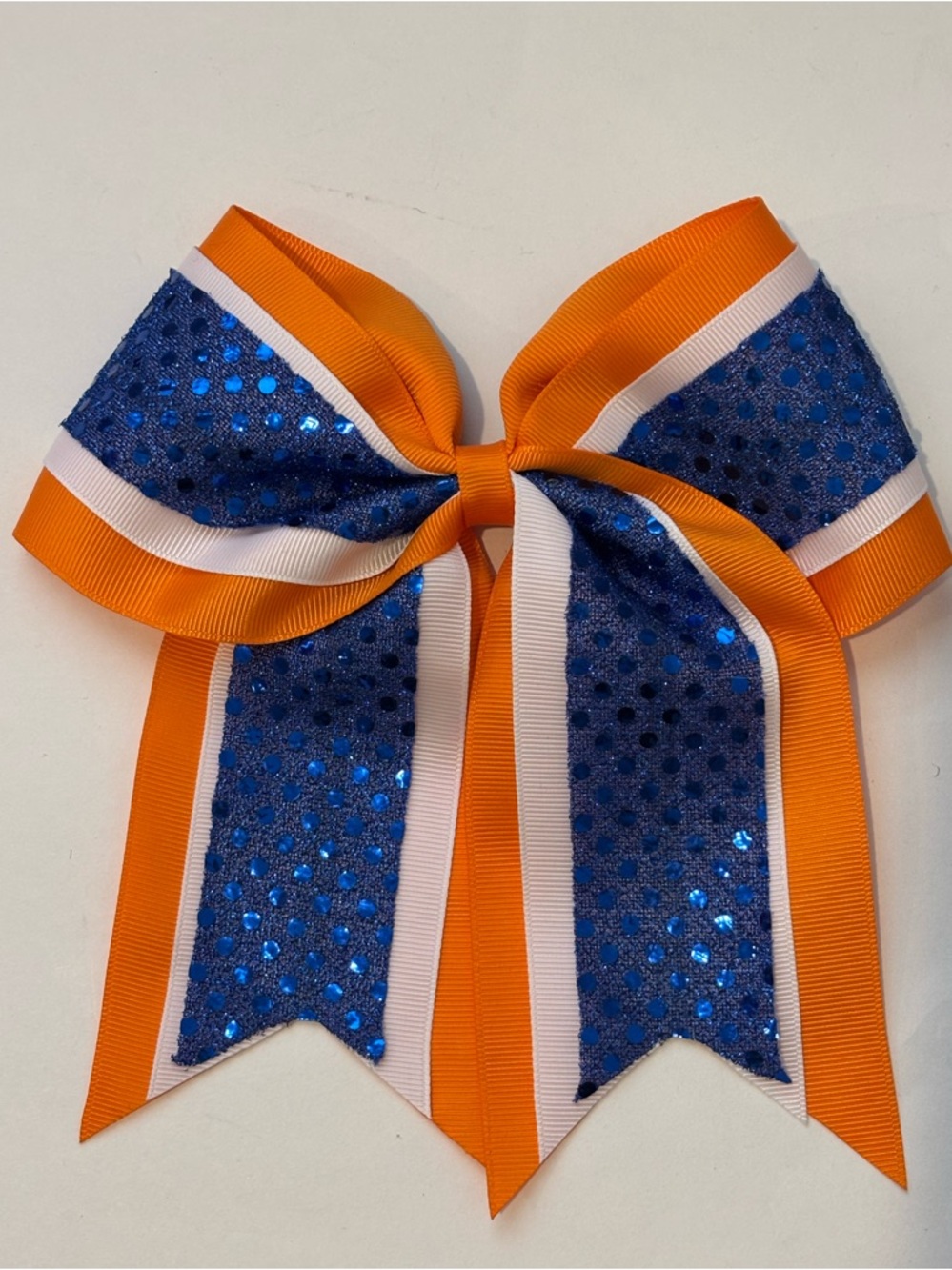 Blue and Orange Sequin Ribbon Big Hair Bow